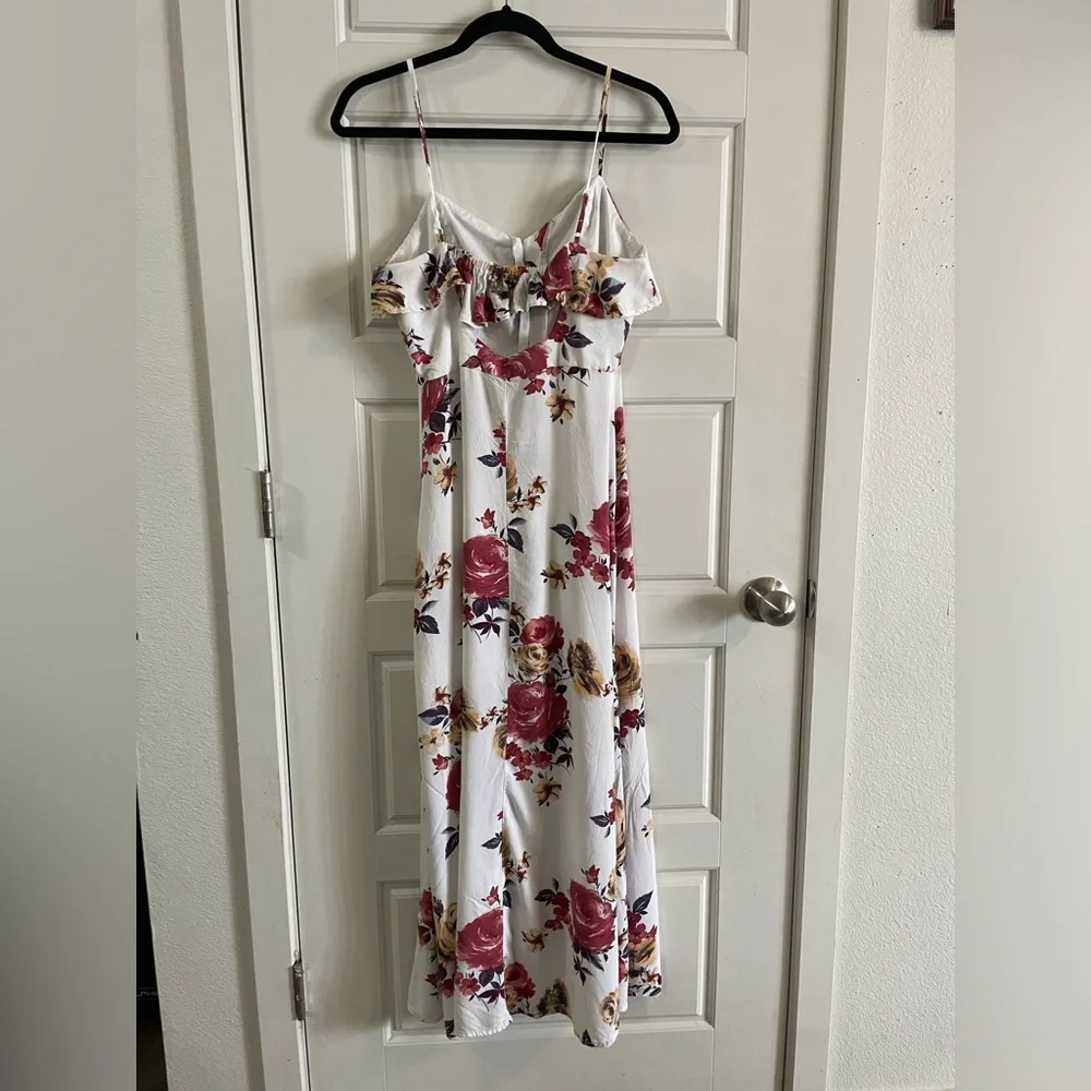 As U Wish Button Down White Floral Spagetti Strap Maxi Dress Split ThighSize S - Picture 2 of 13